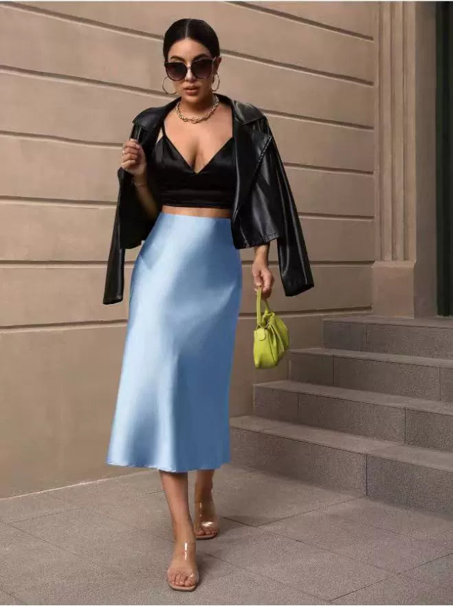 Hip Wrapped Fishtail Skirt Satin Mid Length Skirt Autumn Women Clothing Direct Bella Mia