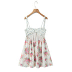 Winter Vacation Color Matching Chest Embroidered Printed Backless Casual Sling Dress