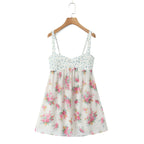 Winter Vacation Color Matching Chest Embroidered Printed Backless Casual Sling Dress