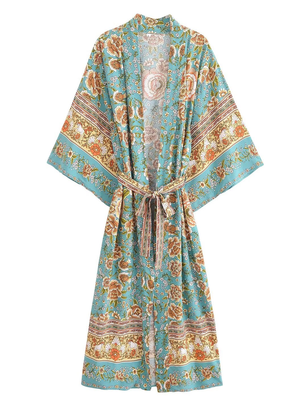 Autumn Women Rayon Positioning Floral Belt Long Kimono Cardigan Bella Mia