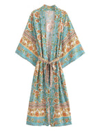 Autumn Women Rayon Positioning Floral Belt Long Kimono Cardigan Bella Mia