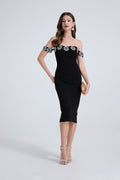 Women Nail Diamond One Line Shoulder Diamond Slim Slit Dress Bella Mia