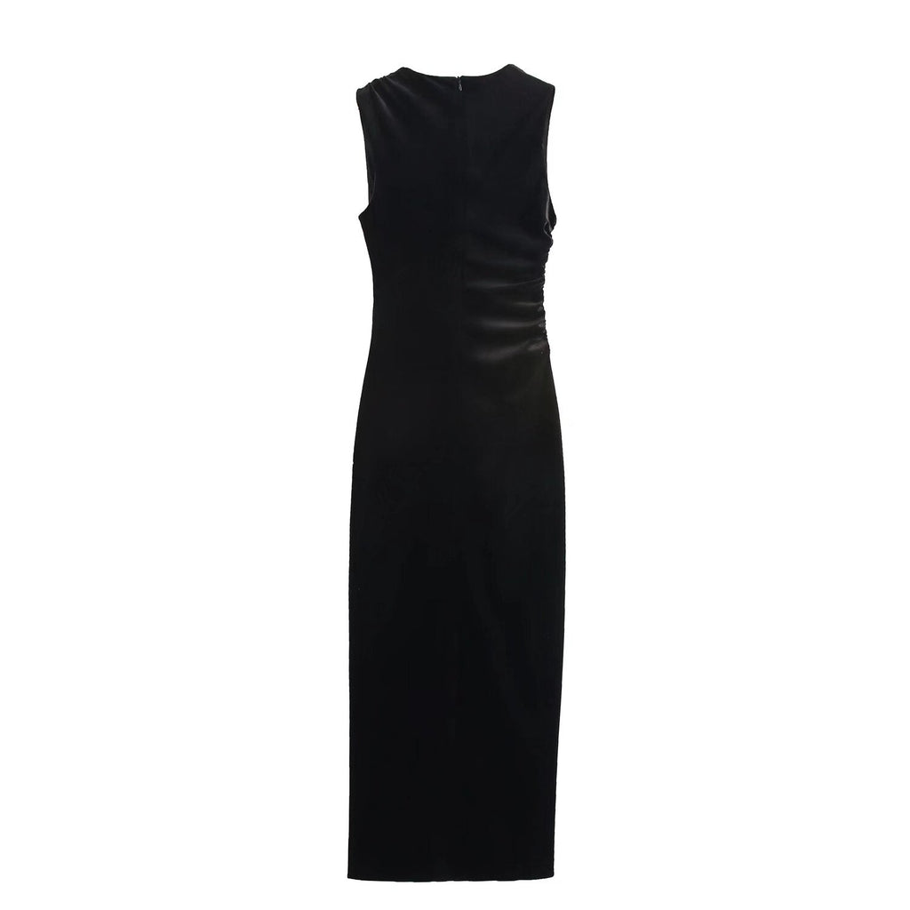 Spring Women Elegant Velvet Texture Pleated Midi Dress Bella Mia