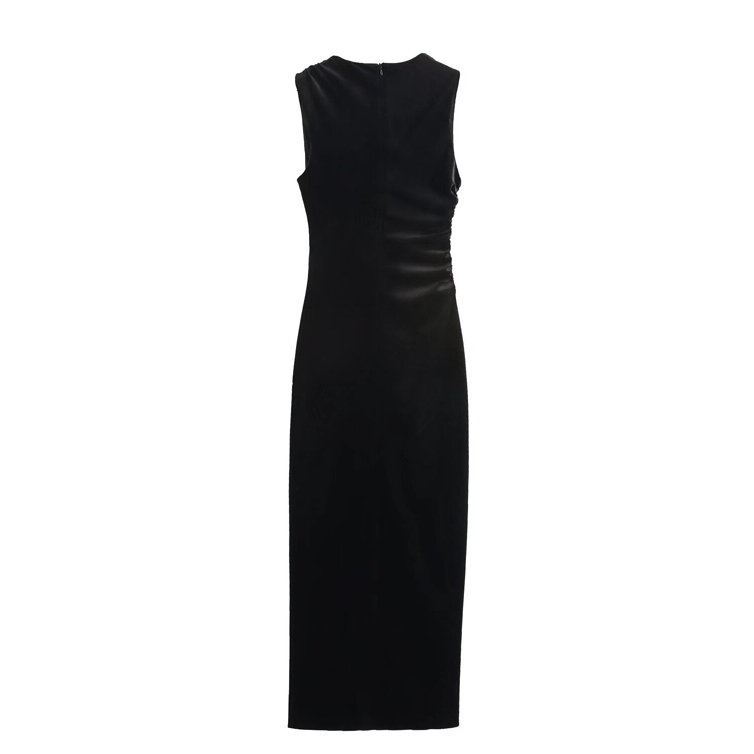 Spring Women Elegant Velvet Texture Pleated Midi Dress Bella Mia