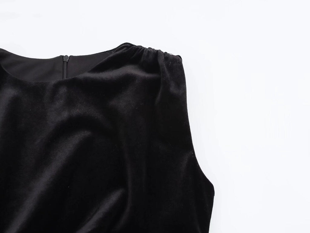 Spring Women Elegant Velvet Texture Pleated Midi Dress Bella Mia