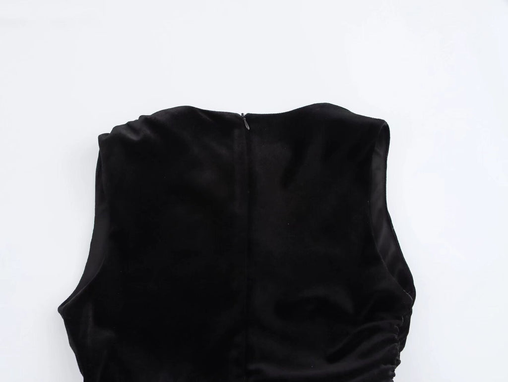 Spring Women Elegant Velvet Texture Pleated Midi Dress Bella Mia
