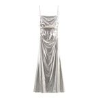 Women Clothing Metal Foil Pleated Slim Strap Dress Bella Mia