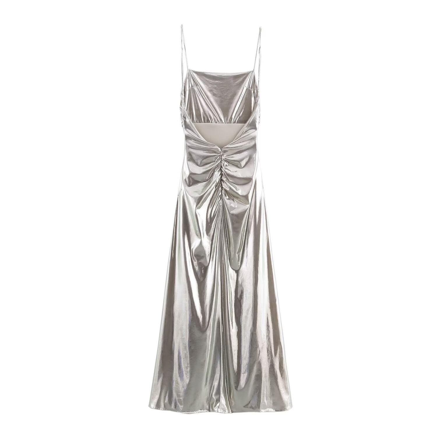Women Clothing Metal Foil Pleated Slim Strap Dress Bella Mia
