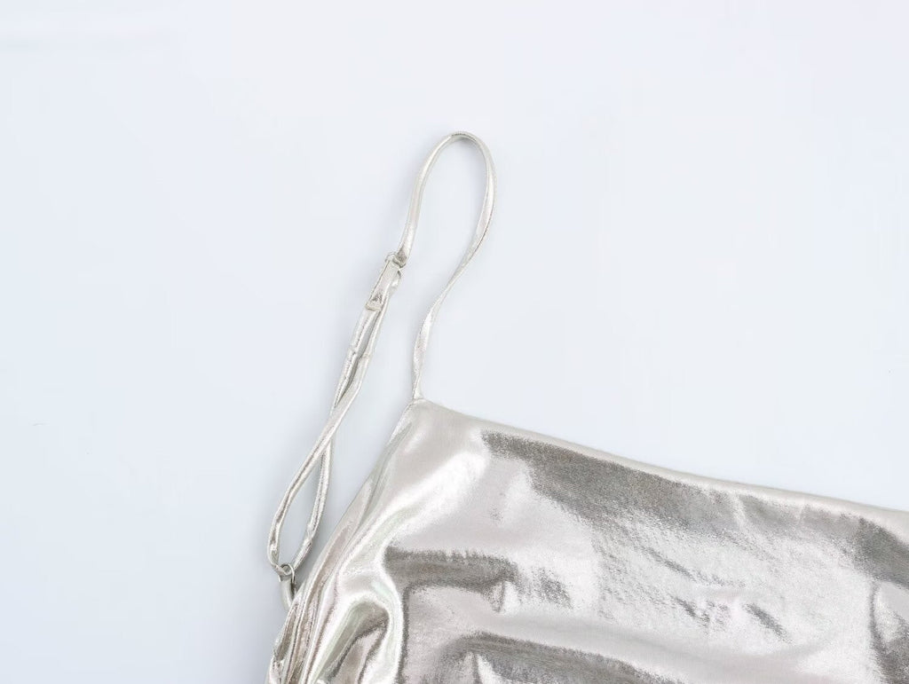 Women Clothing Metal Foil Pleated Slim Strap Dress Bella Mia