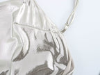 Women Clothing Metal Foil Pleated Slim Strap Dress Bella Mia