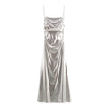 Women Clothing Metal Foil Pleated Slim Strap Dress Bella Mia