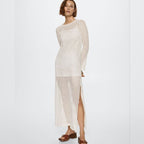 Spring Summer Vacation Beach Blouse Sexy Knitted Hollow Out Cutout out Maxi Dress Beach Cover Up Dress Bella Mia