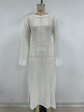 Spring Summer Vacation Beach Blouse Sexy Knitted Hollow Out Cutout out Maxi Dress Beach Cover Up Dress Bella Mia