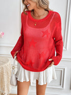 Spring Summer round Neck Pullover Beach Cover up Knitted Five Pointed Star Women Knitwear Bella Mia
