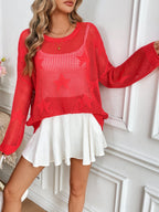 Spring Summer round Neck Pullover Beach Cover up Knitted Five Pointed Star Women Knitwear Bella Mia