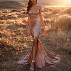 Women Dress Sexy Sequined Fishtail Slit Hip Spaghetti Straps Dress Bella Mia