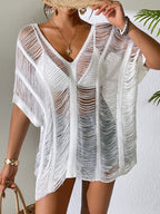 Summer Beach Cover-up Women Solid Color Sexy Knitted Beach V-neck Hollow Out Cutout Bikini Women Knitwear Bella Mia