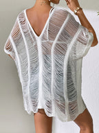 Summer Beach Cover-up Women Solid Color Sexy Knitted Beach V-neck Hollow Out Cutout Bikini Women Knitwear Bella Mia