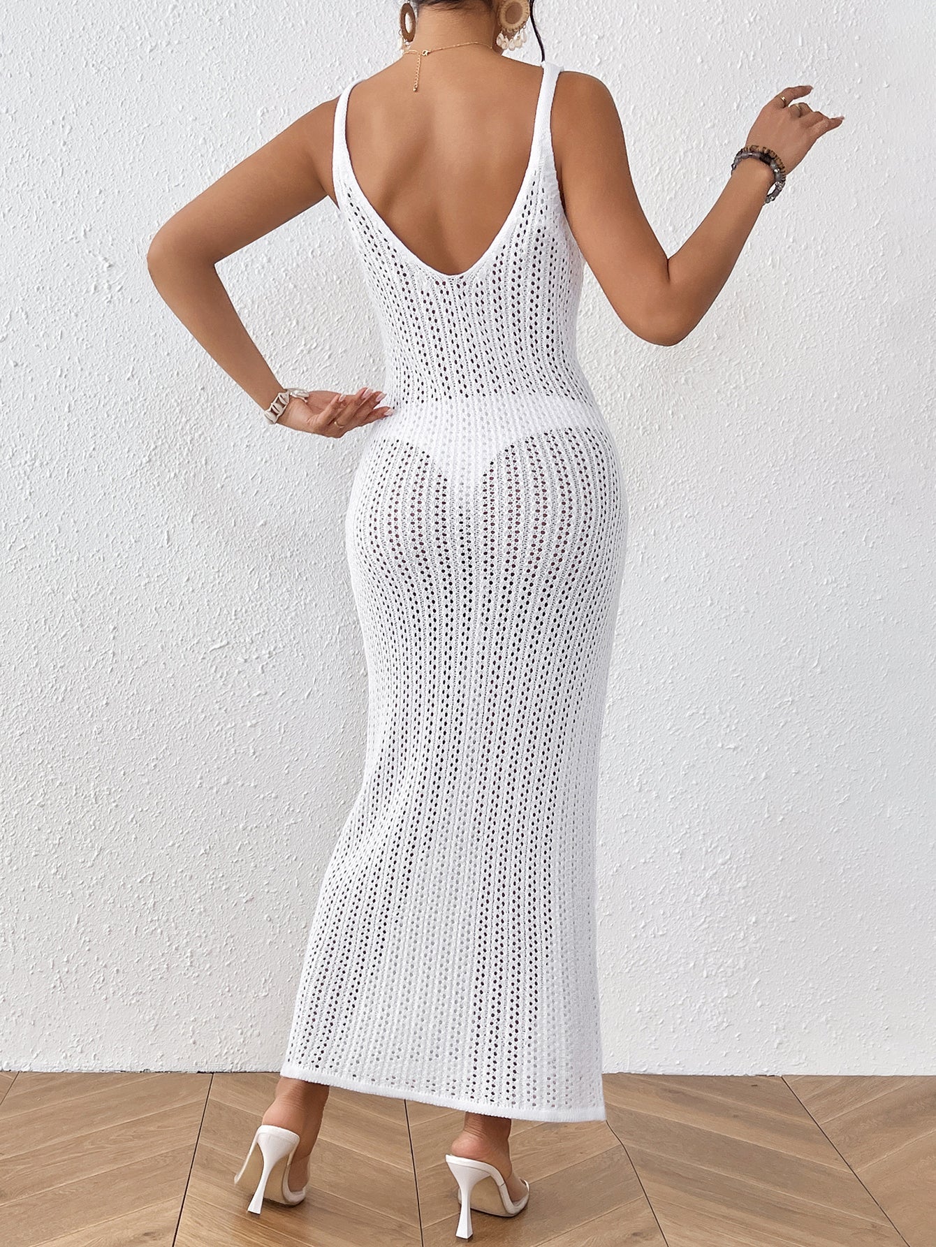 Beach Casual Solid Color Knitted Spaghetti Straps Knitted Blouse Outwear Dress Women Bella Mia