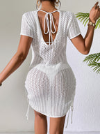 Spring Summer Sexy Sling Drawstring Mid Waist Short Sleeve Backless Dress Women Bella Mia
