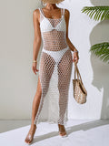 Summer Seaside Vacation Beach Casual Solid Color Knitted Spaghetti Straps Knitted Blouse Dress Bella Mia