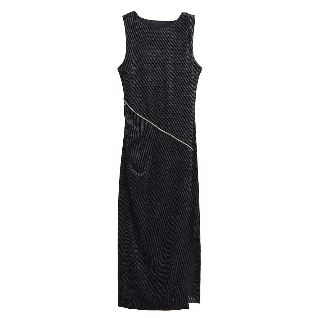 Women Clothing Elegant Slim Shiny Ornament Velvet Sleeveless Dress Bella Mia