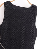 Women Clothing Elegant Slim Shiny Ornament Velvet Sleeveless Dress Bella Mia