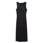 Women Clothing Elegant Slim Shiny Ornament Velvet Sleeveless Dress Bella Mia