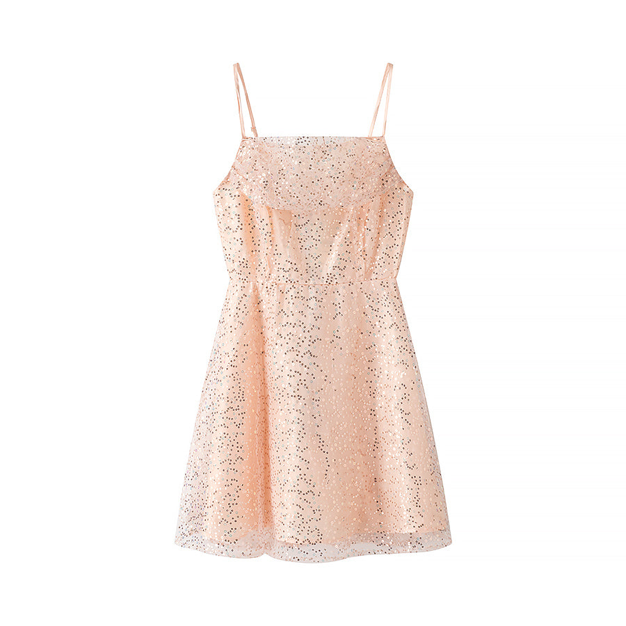 Spring Women Clothing Simple Sequined Short Sling Dress Bella Mia