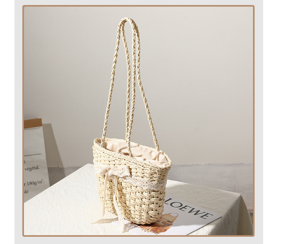 Straw Bag Lace Bow Woven Bag Fairy Seaside Vacation Beach Bag Women Bag Bella Mia