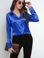 One Button Satin Shirt Office Long Sleeve Shirt Spring Summer Loose Top Women Clothing Bella Mia