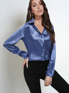 One Button Satin Shirt Office Long Sleeve Shirt Spring Summer Loose Top Women Clothing Bella Mia
