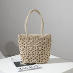Straw Bag Hollow Out Cutout Floral Straw Bag Woven Bag Women Bag Shoulder Portable Seaside Vacation Beach Bag Rattan Weave Bag Bella Mia