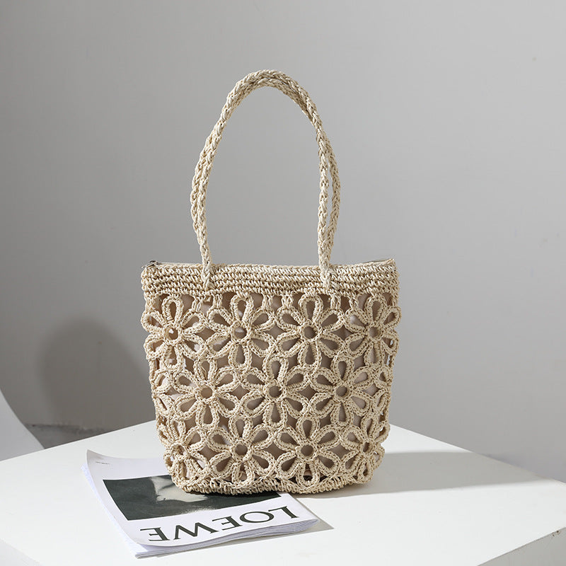 Straw Bag Hollow Out Cutout Floral Straw Bag Woven Bag Women Bag Shoulder Portable Seaside Vacation Beach Bag Rattan Weave Bag Bella Mia