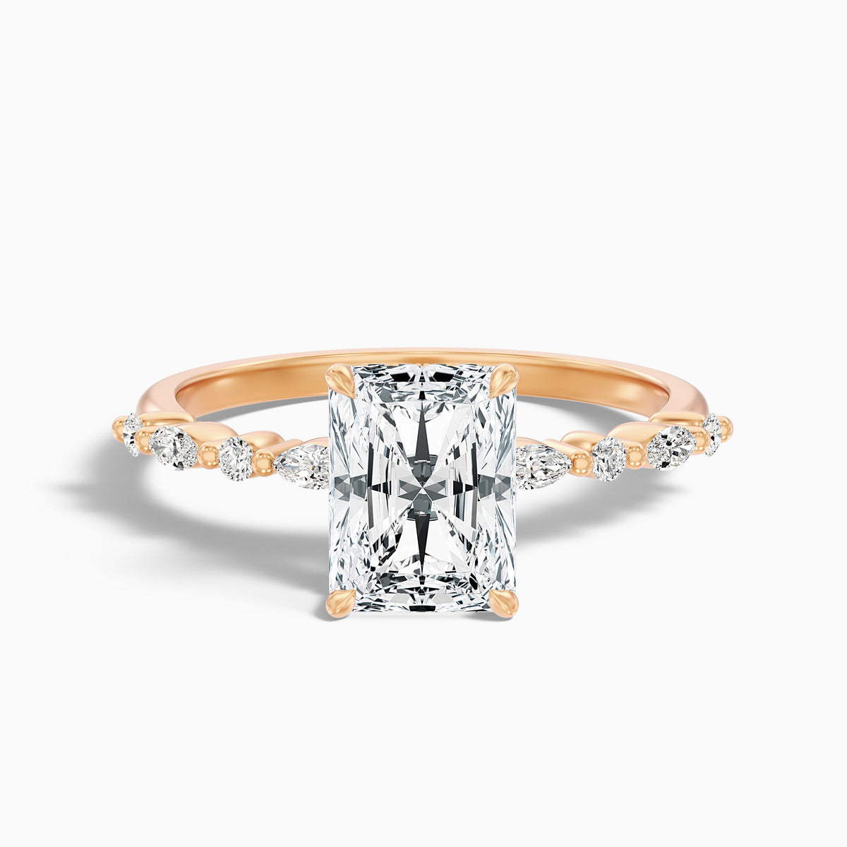 Erica 5 Carat Radiant With Side Stones and Hidden Halo Moissanite Engagement Ring in 10k White Gold