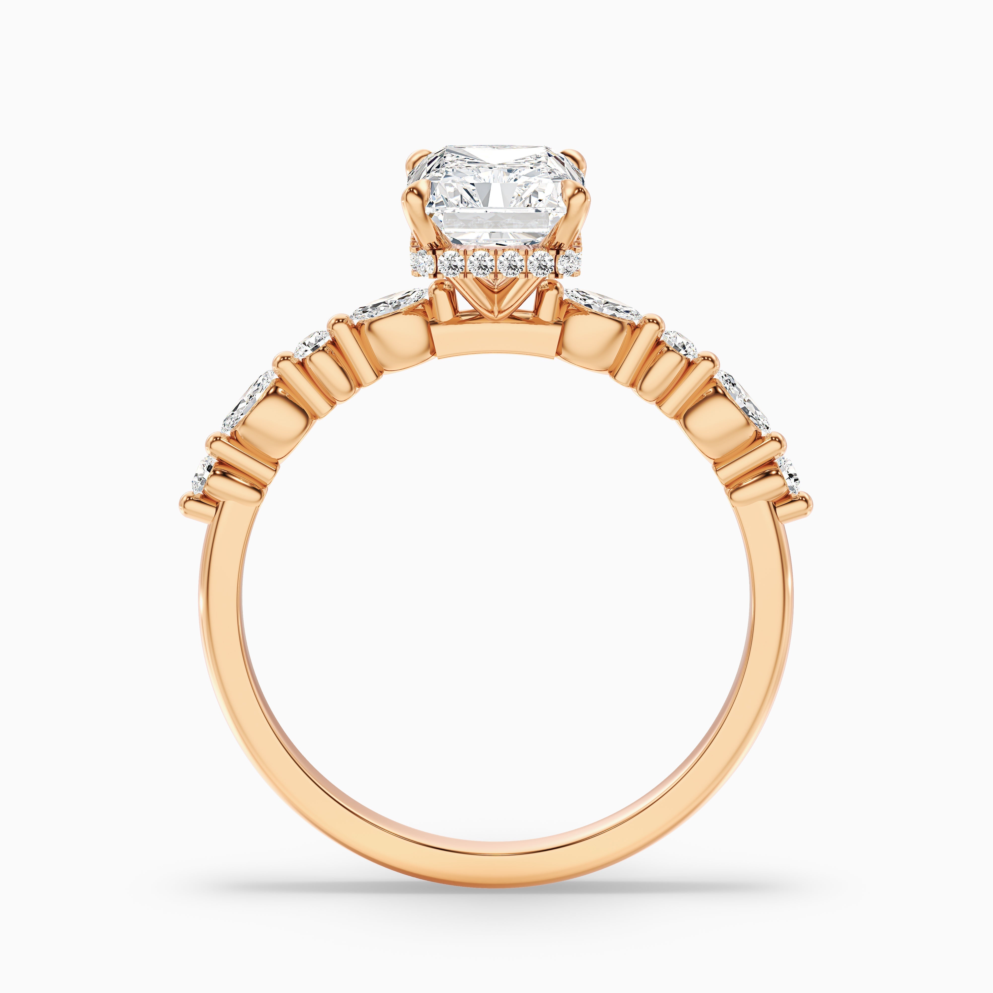 Erica 3 Carat Radiant With Side Stones and Hidden Halo Moissanite Engagement Ring in 925 Sterling Silver