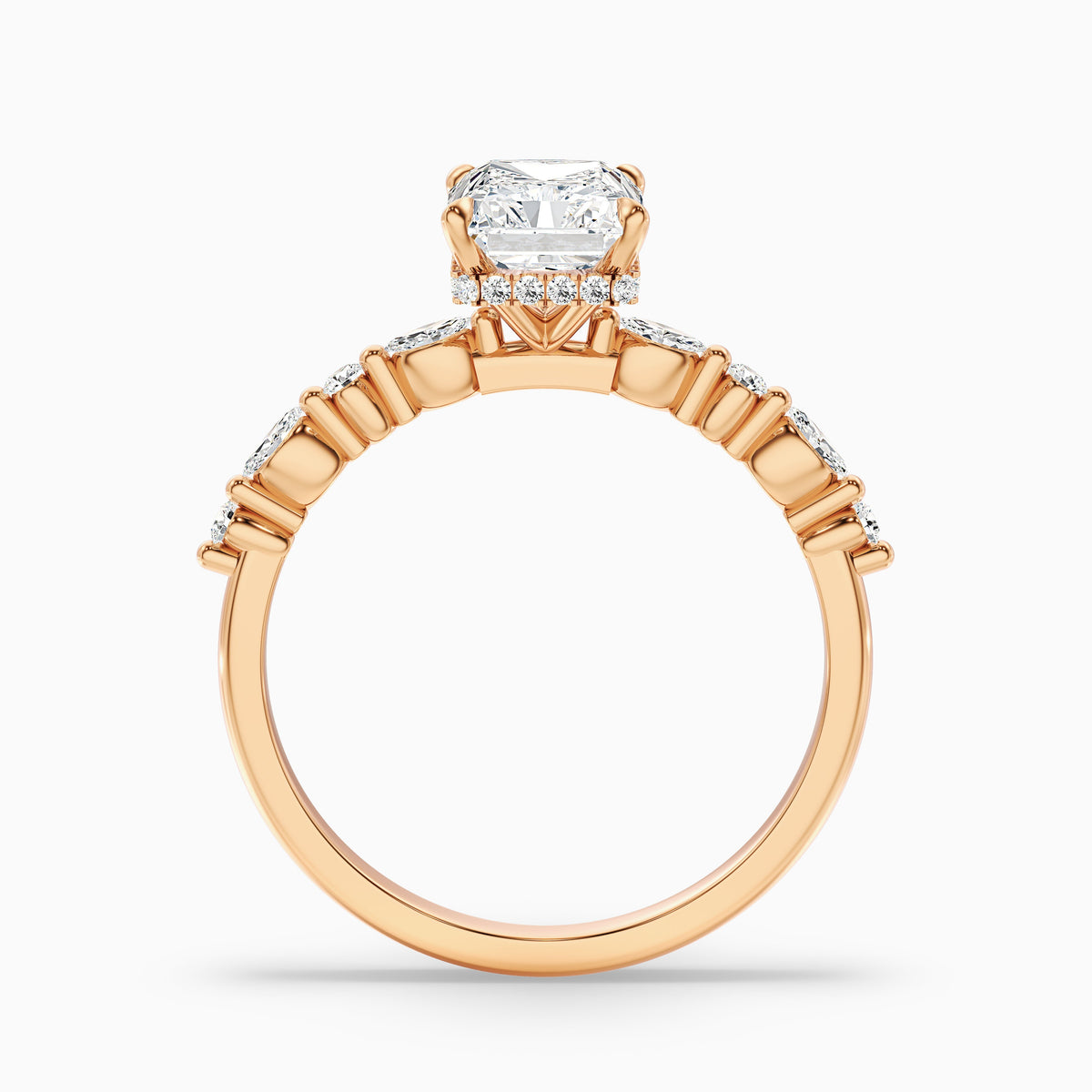Erica 5 Carat Radiant With Side Stones and Hidden Halo Moissanite Engagement Ring in 10k White Gold
