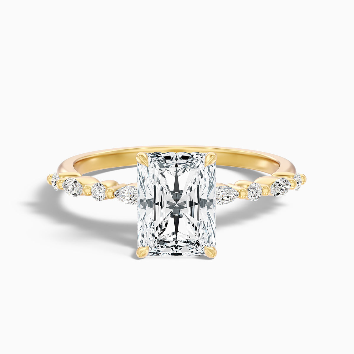 Erica 5 Carat Radiant With Side Stones and Hidden Halo Moissanite Engagement Ring in 10k White Gold