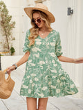 Women Summer Print V Neck Loose Short Sleeved Dress Bella Mia