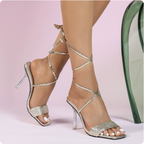 Square Toe High Heel Sandals Strap Fairy Open Toe Strap Snakelike Winding Sandals Women Bella Mia