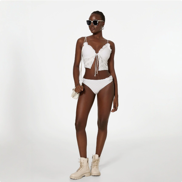 Bikini Swimsuit Tube Top Split Lace up Solid Color Lace Bikini Swimsuit Bella Mia
