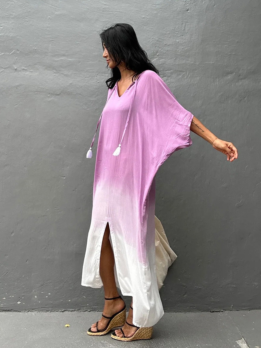 Gradient Color Rayon Beach Dress Vacation Beach Cover Up Swimsuit Outwear Dress Women Slit Bella Mia