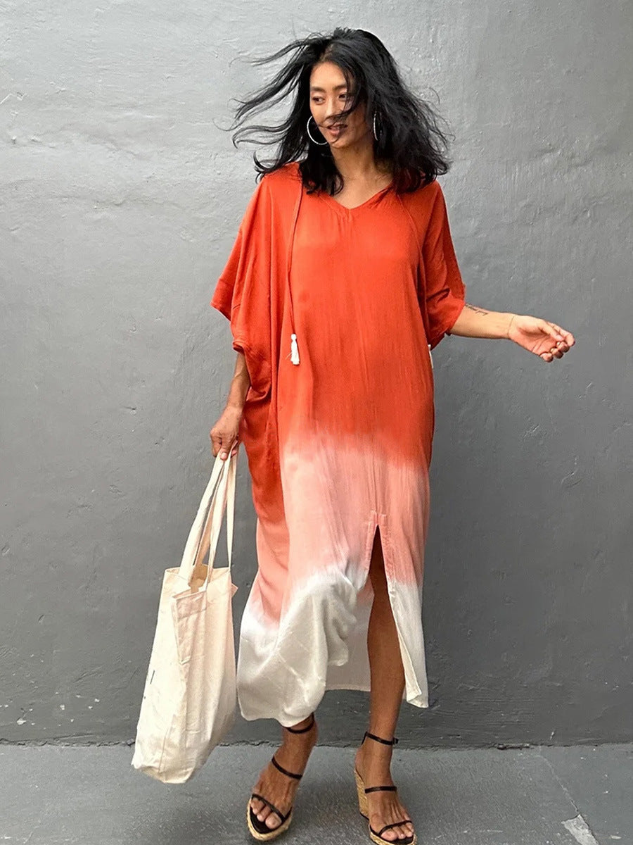 Gradient Color Rayon Beach Dress Vacation Beach Cover Up Swimsuit Outwear Dress Women Slit Bella Mia