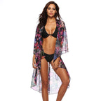 Floral Print Irregular Asymmetric Front Short Back Long Cardigan Three Quarter Sleeve Sun Protective Blouse Bella Mia