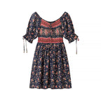 Women Clothing Autumn Green Positioning Rayon Printed Elastic Dress Women