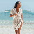 Blouse Women Knitted Hollow Out Cutout out V neck Pullover Short Sleeve Smock Dress Women Breathable Bella Mia