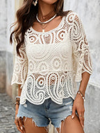 Women Sunscreen Crochet Hollowed Out Top Bella Mia