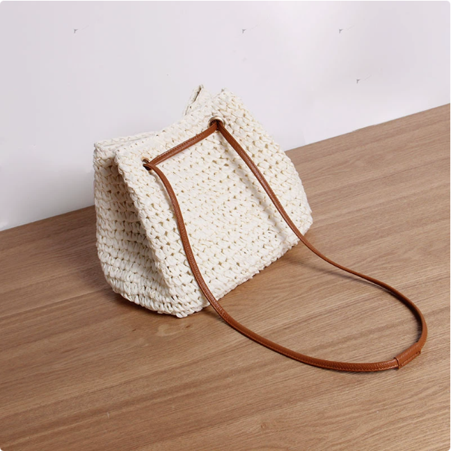 Simple Straw Bag One Shoulder Crossbody Straw Bag Woven Bag Women Seaside Vacation Beach Bag Bella Mia