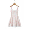 Women Clothing Spring Summer Pink Double Layer Strap Elastic Smocking Princess Dress