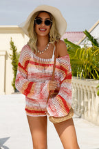 Spring Hollow Out Cutout out Strainer Beachwear off Neck Sun Protection Long Sleeve Knitted Women Bella Mia